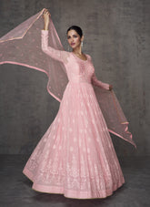 Heavy Foux Georgette Gown in Pink Colour